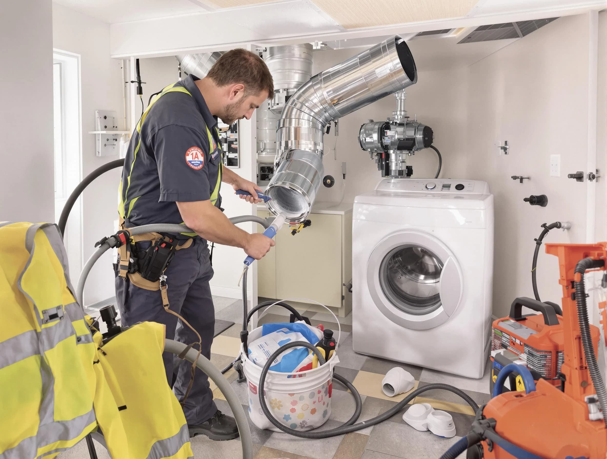Payson Dryer Vent Cleaning technician using specialized equipment to clear severe dryer vent blockage in Payson