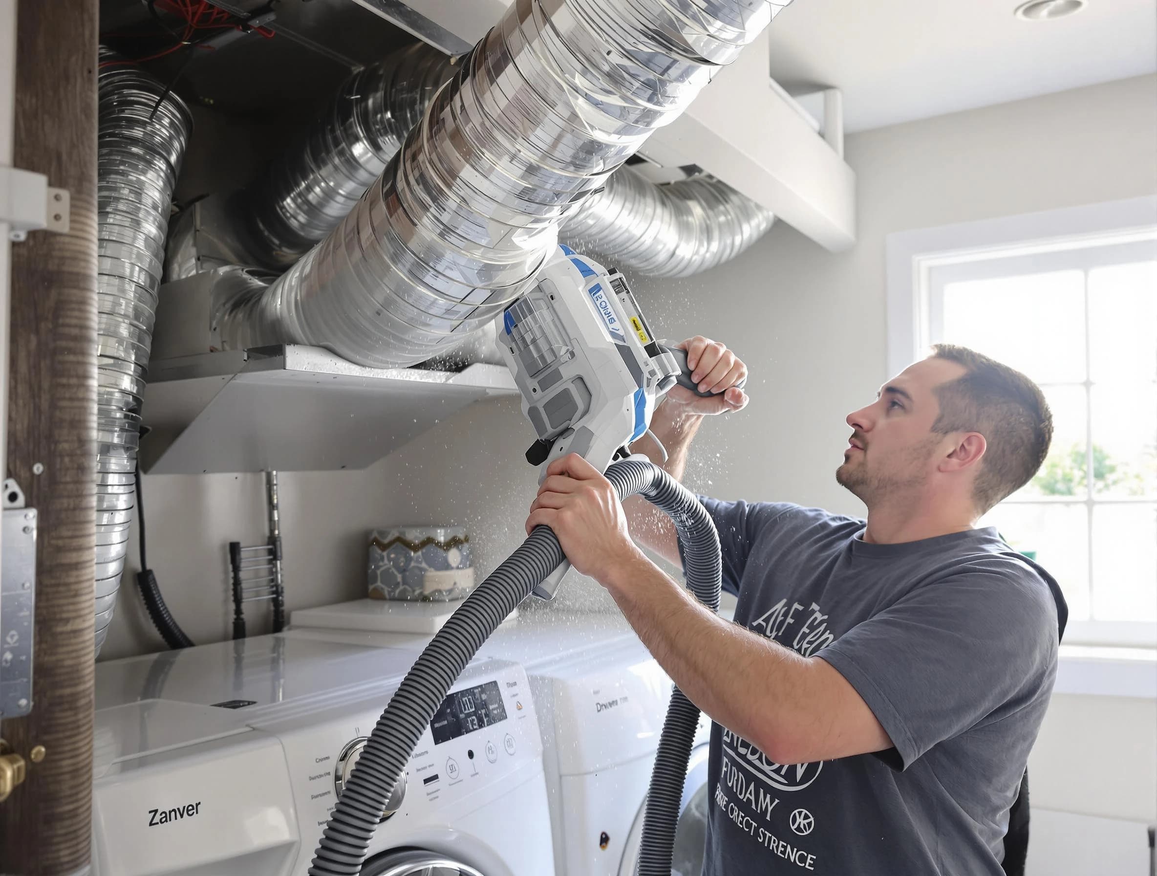 Payson Dryer Vent Cleaning specialist cleaning deep within a dryer vent duct system in Payson