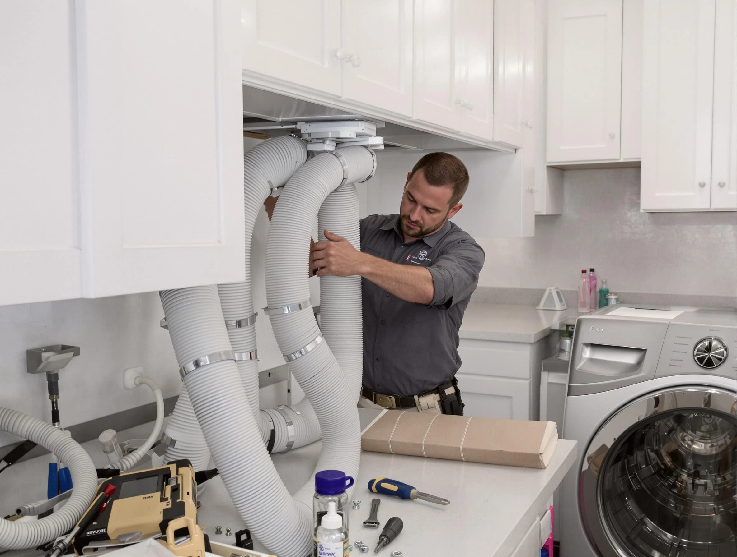 Payson Dryer Vent Cleaning technician installing a new professional-grade dryer vent hose in Payson