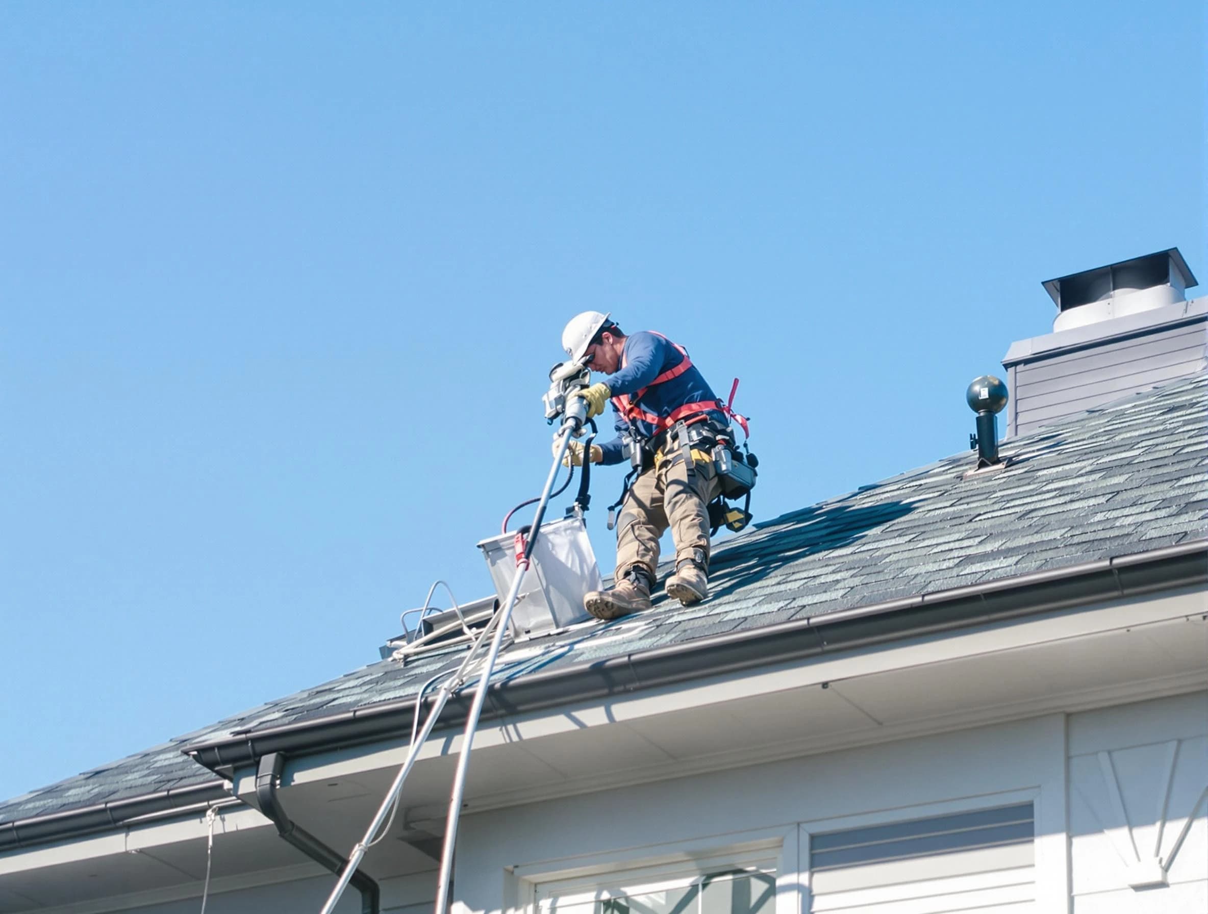 Payson Dryer Vent Cleaning certified technician cleaning a roof-mounted dryer vent system in Payson
