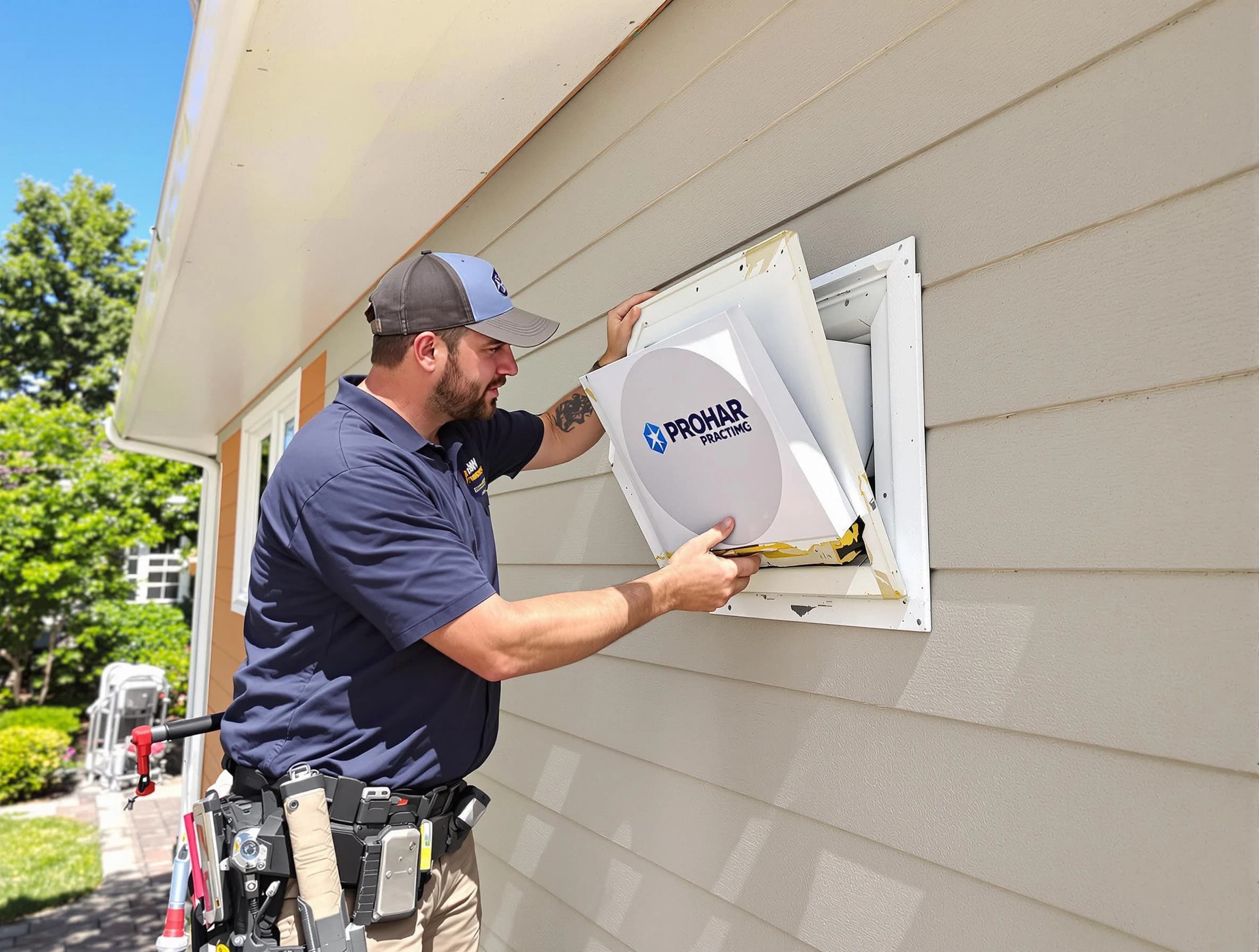 Payson Dryer Vent Cleaning technician installing a new protective dryer vent cover on a home in Payson