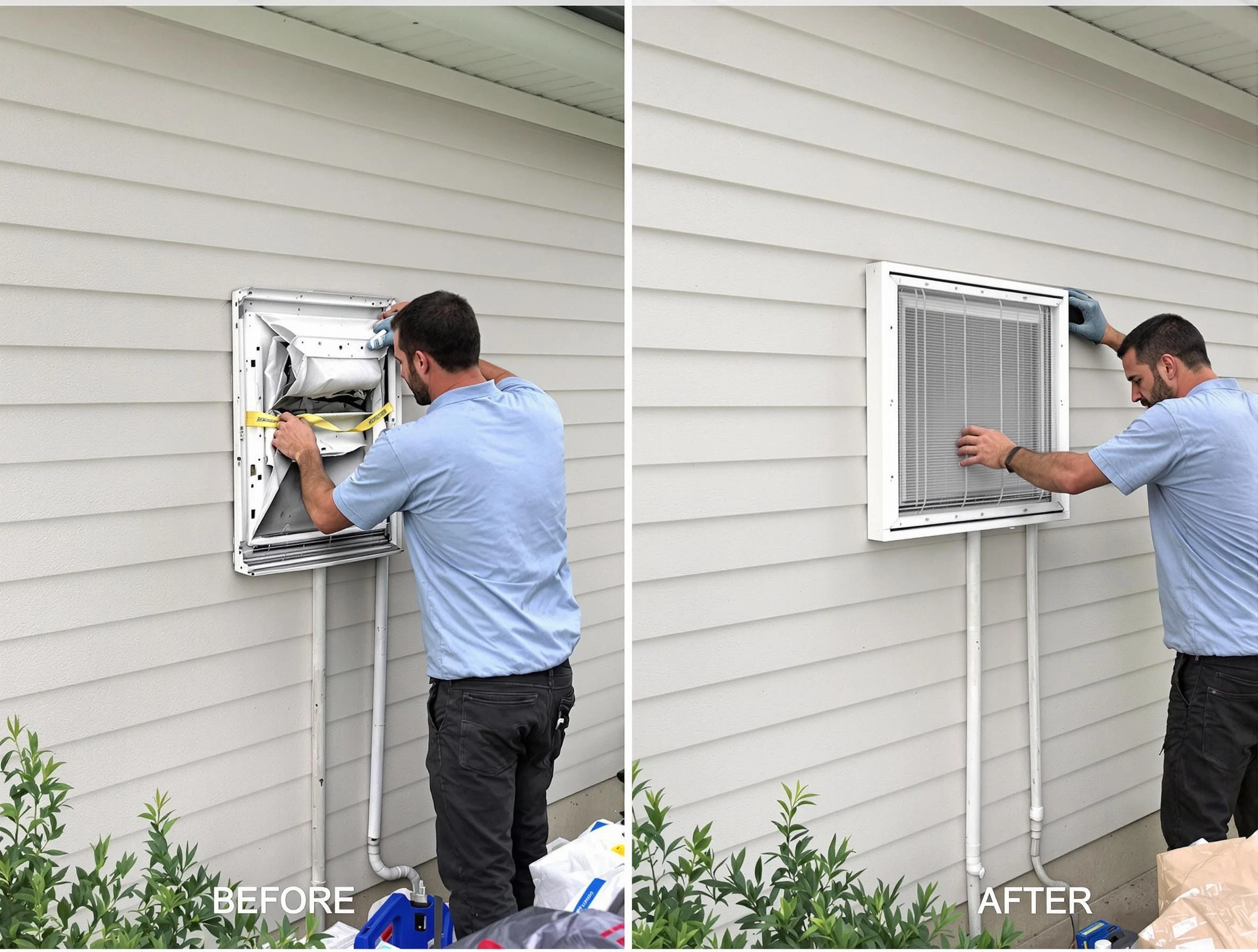 Payson Dryer Vent Cleaning technician installing high-quality dryer vent cover at a residential property in Payson